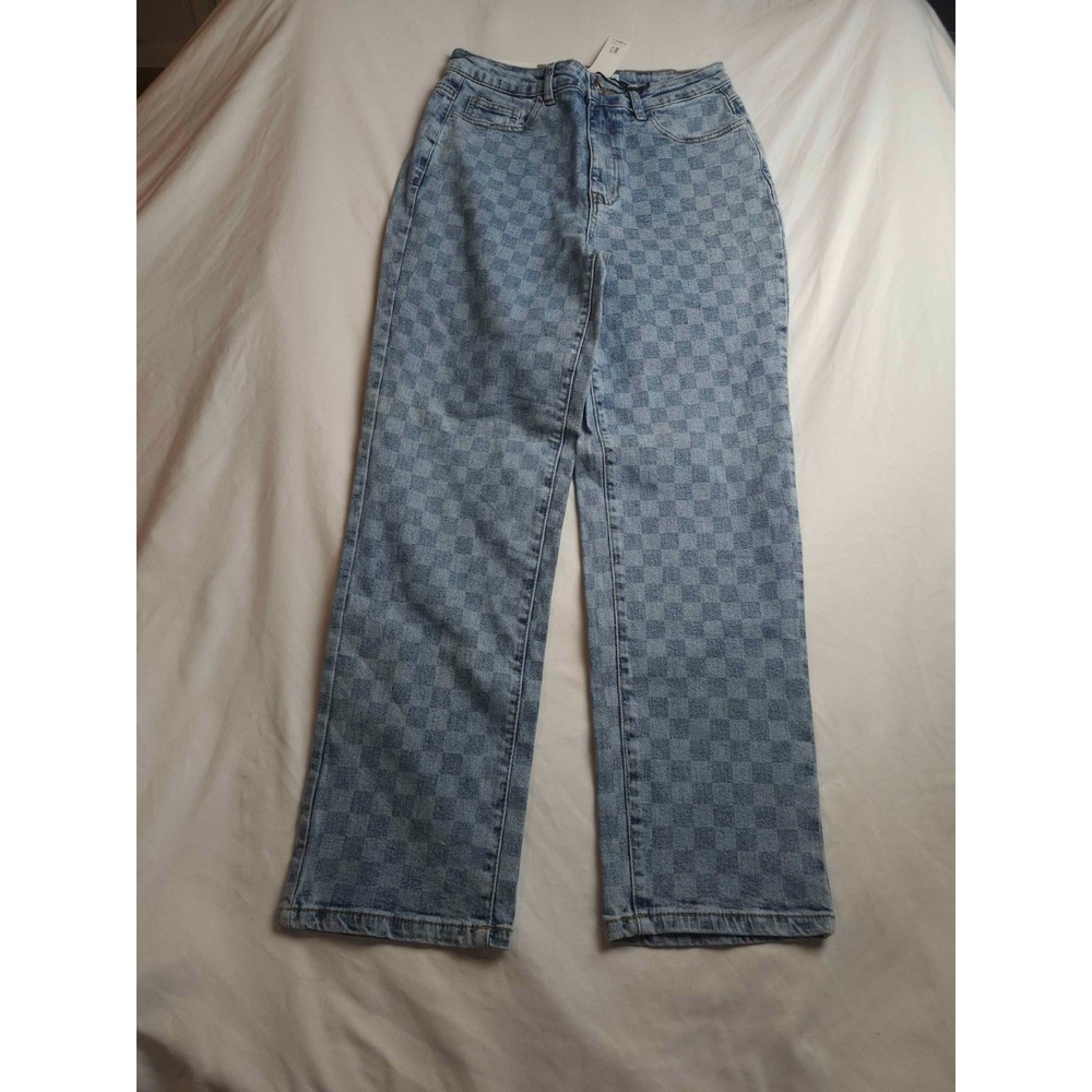 Rue21 Dad Jeans Womens Size 5 Blue Denim Checkerboard‎ High Rise Checkered Y2K